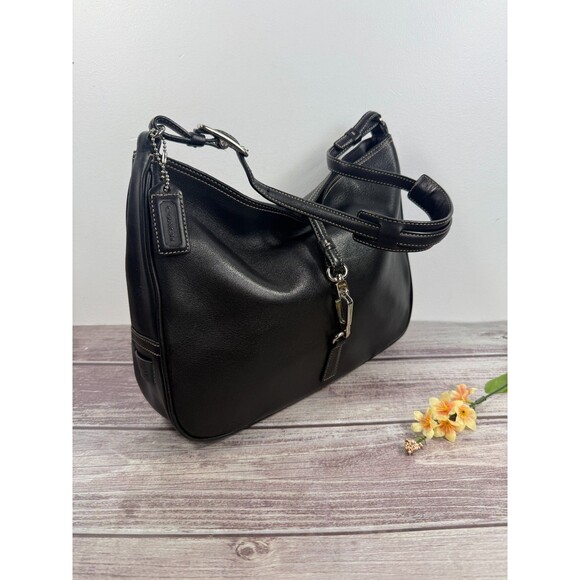 Vintage COACH Hamptons 7778 Hobo Clip Black Leather Stitching EXCELLENT - Picture 6 of 17